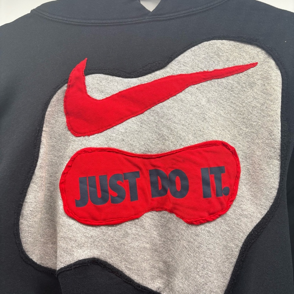 Uocycled Reworked Nike Black and Red Hoodie One of a Kind Sustainable Size M